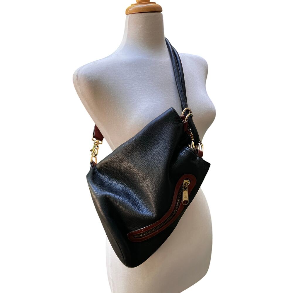 VTG Leather Bucket Purse Pattie Jarrell Black Convertible Sling Western 90s Boho - Picture 5 of 15